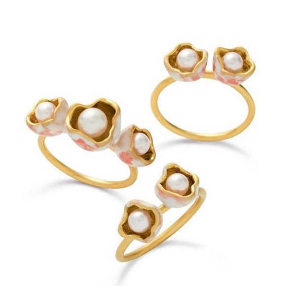 NWT Tory Burch Pearl Bud Stacking Rings, Set of 3, Size 6 - Picture 7 of 7